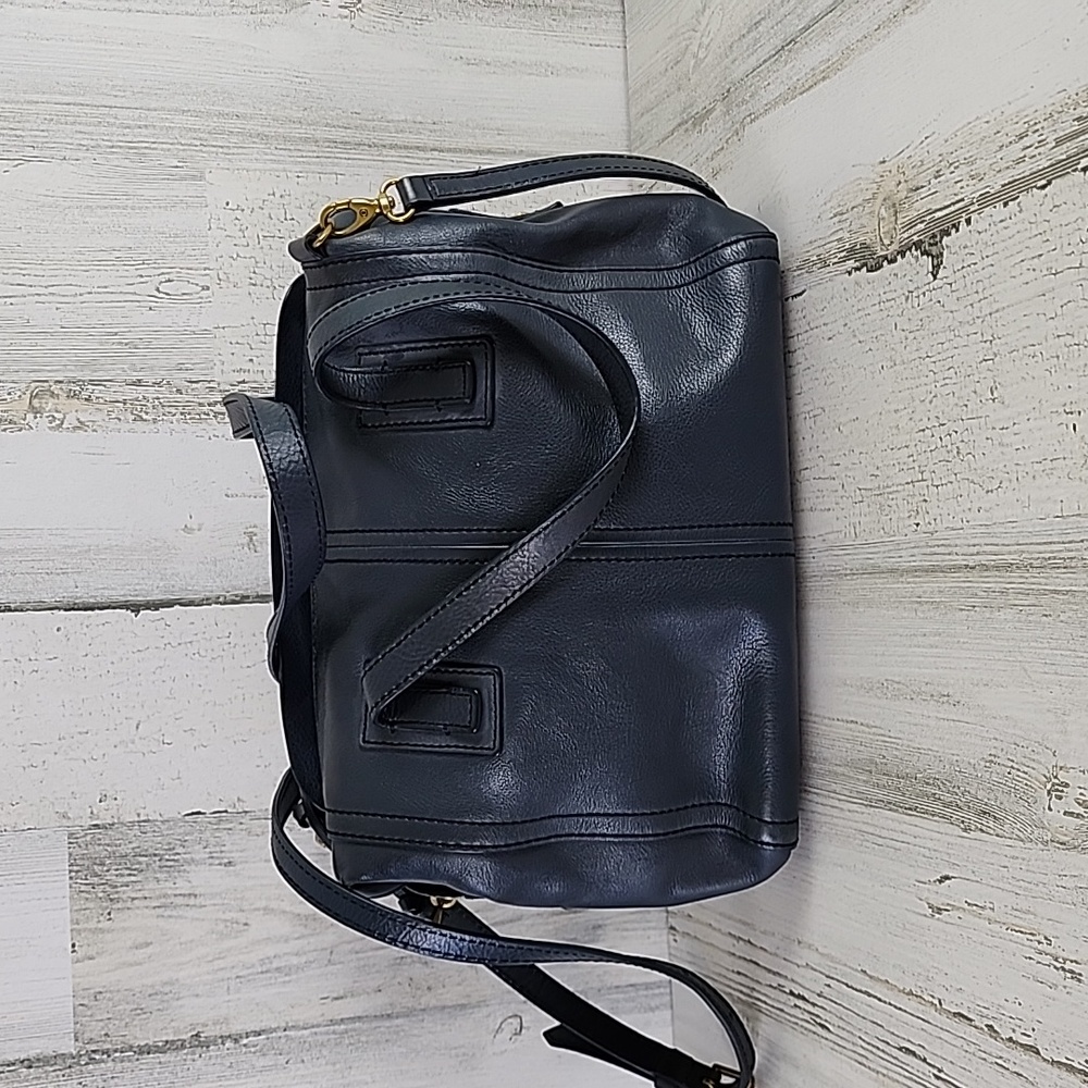 Fossil dark charcoal gray Emma satchel purse crossbody bag cowhide leather